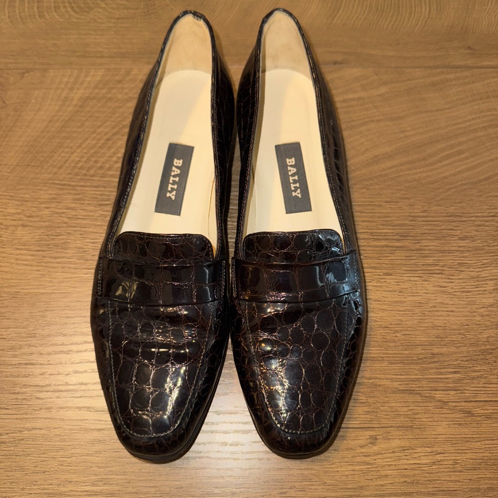 Bally Dark Brown Crocodile Pattern Loafers